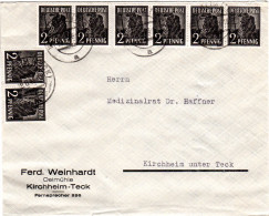 1948, MeF8x2 Pf. Auf Orts Brief V. Kirchheim-Teck - Brieven En Documenten