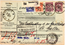 DR 1925, 20+50+2x100 Pf. M. Perfins Auf Paketkarte V. CANNSTADT I.d. Schweiz - Storia Postale