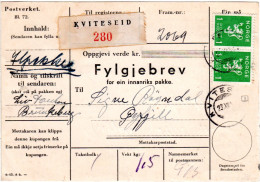 Norwegen 1943, Paar 1 Kr. Auf Ilpakke Paketkarte V. Kviteseid. - Covers & Documents