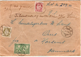 Norwegen 1915, 1+5+50 öre Auf Gesiegeltem Wert Brief V. HORTEN N. Dänemark - Cartas & Documentos