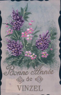 Bonne Année De Vinzel VD, Carte En Bakélite, Fleurs, Litho (31.12.13) - Vinzel