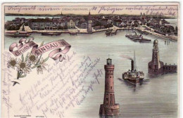 39027608 - Lithographie. Gruss Aus Lindau Im Bodensee. Panorama Gelaufen 1898 Eckbug Unten Links, Kleiner Riss Rechte K - Lindau A. Bodensee