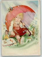 39417008 - Maedchen Puppe Regenschirm Sign.Charlotte Baron Kuenstlerkarte - Autres & Non Classés