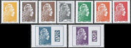 France 2018 Definitives Marianne 20.06.2018 Set Of 9 Perforated Stamps MNH - 2018-2023 Marianne L'Engagée