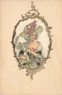 N°25001 - Carte Tissée Soie - Femme Avec Chapeau Dans Un Médaillon - Women