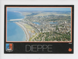 Dieppe : Vue Aérienne De La Ville Et Du Front De Mer (cp Vierge N°18/10 Estel) Blason Pomme - Dieppe