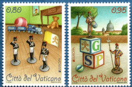 Vatican 2015 Historic Toys 2 Values MNH Tin Soldiers, Train, Teddy, Ball, Marble - Other & Unclassified