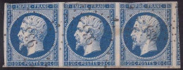 N°14Ah Bande De 3 POSTFS, Très Très Rare, 1er Choix, Position 74 75 Et 76D2 - 1853-1860 Napoléon III