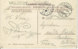 SUISSE  CARTE 5c  MARQUE LINEAIRE VALLORBE + AMBULANT N°6  POUR SAULIEU ( COTE D' OR )  DE 1909 LETTRE COVER - Brieven En Documenten