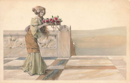 N°25011 - Carte Illustrateur - Art Nouveau - Femme Avec Un Plateau De Fleurs - 1900-1949