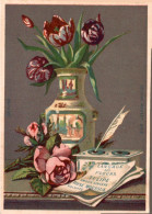 CHROMO LANGAGE DES FLEURS TULIPE AMOUR SINCERE ROSE MOUSSUE VOLUPTE - Otros & Sin Clasificación