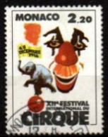 MONACO    -   1986 .   Y&T N° 1550 Oblitéré.   Cirque  /  Clown  /   éléphant - Oblitérés