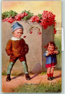 39287708 - Nr. 1590 Na Kleiner - Lausbub Kinder, Mauer Mit Rosen   AK - Fialkowska, Wally