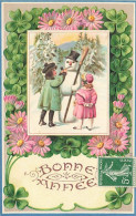 N°25022 - Carte Fantaisie Gaufrée - Bonne Année - Fillettes Autour D'un Bonhomme De Neige - Nouvel An