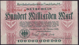 Reichsbahn Frankfurt Main 100 Milliarden Mark 1923 AUNC (1-)     (ca742 - Sonstige & Ohne Zuordnung