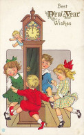 N°25027 - Carte Fantaisie Gaufrée - Best New Year Wishes - Enfants Faisant Une Ronde Autour D'une Horloge - Nouvel An