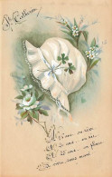 N°25028 - Carte Fantaisie Celluloïd Peinte à La Main - Sainte Catherine - Bonnet Blanc - St. Catherine