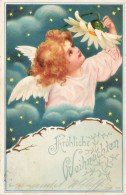 N°25032 - Carte Fantaisie - Clapsaddle - Fröhliche Weihnachten - Angelot Avec Une Marguerite - Altri & Non Classificati