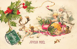 N°25036 - Carte Fantaisie - Joyeux Noël - Père Noël Et Enfant Dans Un Traineau Tiré Par Un Renne - Altri & Non Classificati