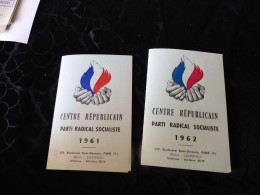 VP- 15 , Lot De 2 Cartes Du Centre Républicain, 1961-1962, Parti Radical Socialiste - Tarjetas De Membresía