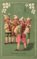 N°25038 - Carte Fantaisie Gaufrée - Souvenir D'Amitié - Enfants Jouant D'instruments De Musique - Other & Unclassified