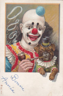 Art Card Color White Clown With Bulldog Smoking Pipe  . Bouledogue Clown Blanc - Circus