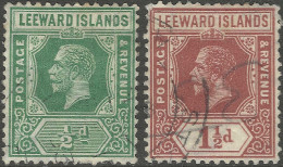 Leeward Islands. 1921-32 KGV. ½d, 1½d Used. Mult Script CA W/M SG 59, 64. M5050 - Leeward  Islands