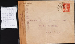 1914 1918 Controlé Par Autorité   Militaire    Enveloppe D'Amiens Vers Paris - WW I