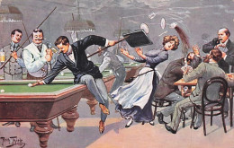 Illustrateur Signé  Arthur Thiele - Scene De Billard Au Café - 1911 - Parfait Etat - Thiele, Arthur