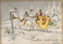 Happy New Year Christmas CHILDREN HORSE Vintage Postcard CPSM #PAU047.GB - Nieuwjaar