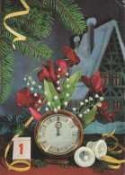 Buon Anno Natale OROLOGIO DA TAVOLO Vintage Cartolina CPSM #PAT743.IT - New Year