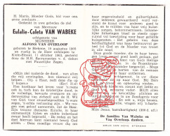 DP Eulalie Coleta Van Wabeke ° Stekene 1905 † Klein-Sinaai 1963 X Alfons Van Overloop - Devotion Images