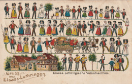 CPA Lithographiée Gaufrée Gruss Aus Alsass-Lothringen Souvenir D'Alsace-Lorraine Nombreux Costumes Type Embossed - Other & Unclassified