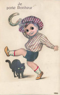 N°25050 - Carte Fantaisie Système (yeux) - Je Porte Bonheur  - Enfant Avec Un Fer à Cheval - Chat Noir - Sonstige & Ohne Zuordnung