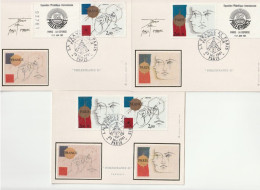 " PHILEXFRANCE 82 " Sur Lot De 3 Cartes Maximum Sur Soie. N° YT 2141 2142 Et 2141 + 2142. Voir Le Scan. CM à Saisir !!! - Filatelistische Tentoonstellingen