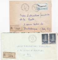 37043# LOT 2 LETTRES FRANCHISE PARTIELLE RECOMMANDE Obl PETITE ROSSELLE MOSELLE 1968 Pour METZ 57 - Covers & Documents