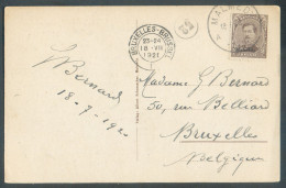 2 Centimes Surch. MALMEDY Obl. Sc MALMEDY 18.7.1921 Sur C.P. Vers Bruxelles.  - 22167 - OC55/105 Eupen & Malmédy