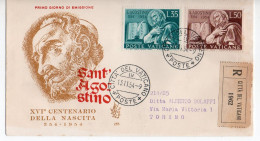 1954 - VATICANO  FDC " SANT' AGOSTINO "  VENETIA  VIAGGIATA VEDI++++ - FDC