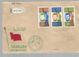 SHARJAH  FDC AYANT CIRCULE EN RECOMMANDE POUR LA FRANCE EN MEMOIRE DE CHURCHILL  PEU COURANT - Sharjah