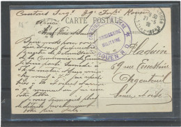 CACHET MILITAIRE -76-ROUEN-C P -FRAPPE TTB-DOUBLE CERCLE,VIOLET ,38mm- COMMISSION DE GARE/*ROUEN R D * - WW I