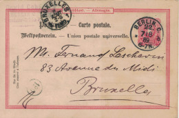 Ganzsache 10 Pfennig - Berlin 1889 > Bruxelles Brüssel - Briefträgerstempel - Cartes Postales