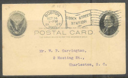 1907 October 24 Boston Mass Essex Street Flag Cancel On McKinley Postcard - Brieven En Documenten