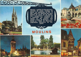 *CPM - 03  - MOULINS - Multivues - Cathédrale,"Pavillon Anne De Beaujeu",Le Jacquemart,Bassin Du Square,Vieilles Maisons - Moulins