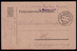 Feldpostkorrespondenzkarte - K.u.K. Landsturm - Baon. Nr. 400  1. Kompanie - Feldpostamt Nr. 302 Vom 19.I.16 - Autres & Non Classés