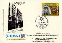 Judaica, Argentina, 2007 13 Years-Bombing Of Amia Building, Synagogue, Special Cover - Judaika, Judentum