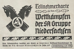 Deutschland, Germany - Teilnehmerkarte Zu Den Wettkämpfen Der SA Gruppe Niedersachsen - 1937 ! - 1939-45