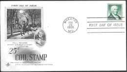 USA FDC Cover 1965. 25c Coil Stamp. Paul Revere - 1961-1970