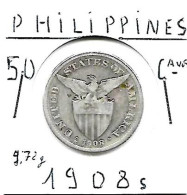 PHILIPPINES  US. Administration  50  Centavos  Eagle  KM171  Année 1908s  Ag. 0.750,  . TB+ - Filipinas