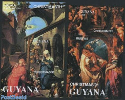 Guyana 1991 Christmas, Paintings 2 S/s, Mint NH, Religion - Christmas - Art - Dürer, Albrecht - Paintings - Rubens - Noël