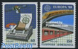 Greece 1988 Europa 2v Coil, Mint NH, History - Transport - Europa (cept) - Railways - Space Exploration - Neufs